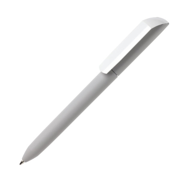 Ручка шариковая FLOW PURE, покрытие soft touch, белый клип, серый, пластик - купить оптом