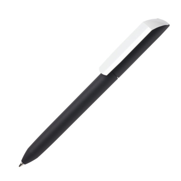 Ручка шариковая FLOW PURE, покрытие soft touch, белый клип, черный, пластик - купить оптом