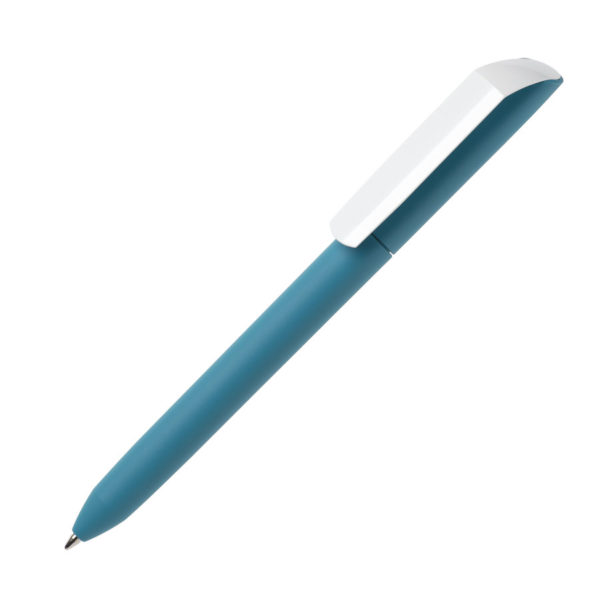 Ручка шариковая FLOW PURE, покрытие soft touch, белый клип, морская волна, пластик - купить оптом