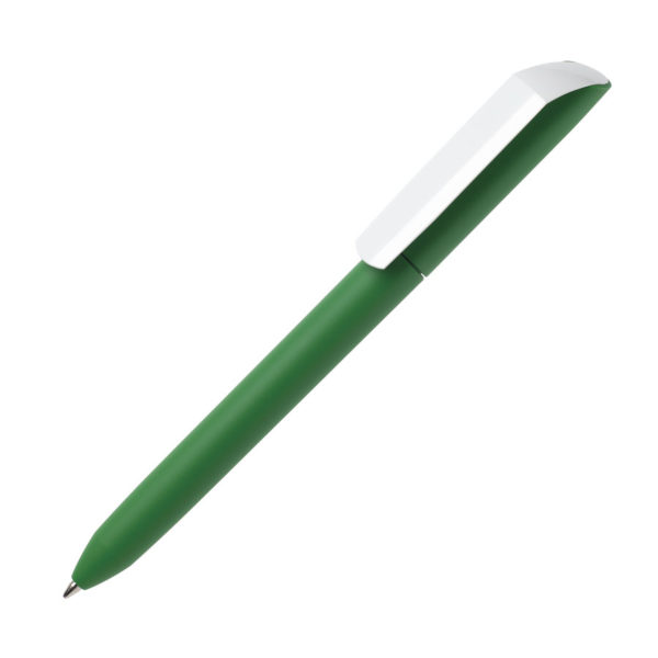 Ручка шариковая FLOW PURE, покрытие soft touch, белый клип, зеленый, пластик - купить оптом