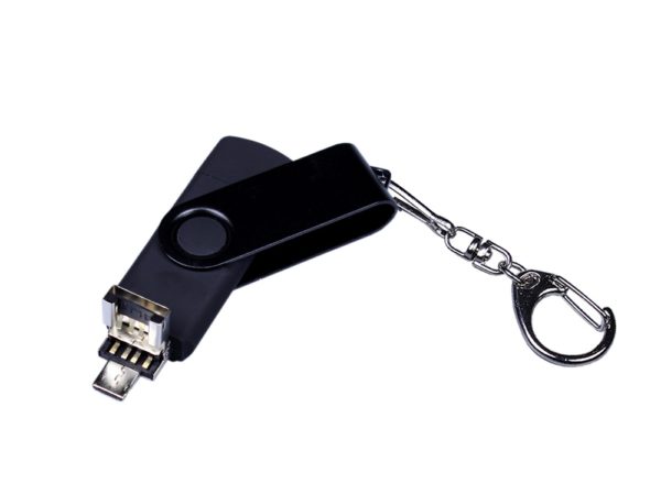 USB 2.0/micro USB/Type-С- флешка на 64 Гб 3-в-1 с поворотным механизмом - купить оптом