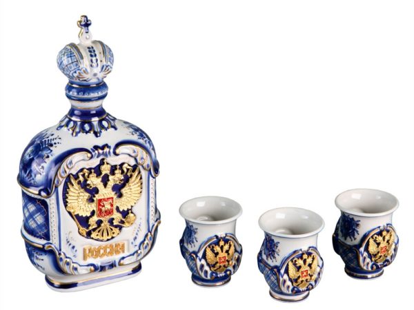 Набор «Россия»: штоф для водки с тремя стопками - купить оптом