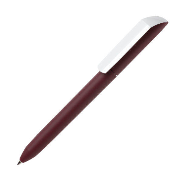 Ручка шариковая FLOW PURE, покрытие soft touch, белый клип, бордовый, пластик - купить оптом