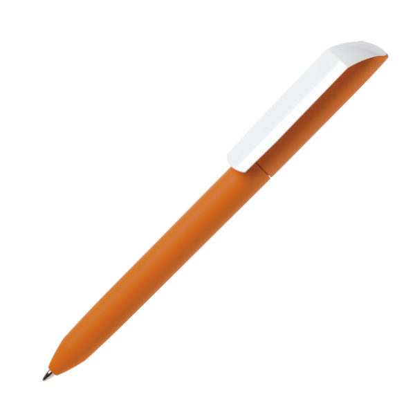 Ручка шариковая FLOW PURE, покрытие soft touch, белый клип, оранжевый, пластик - купить оптом