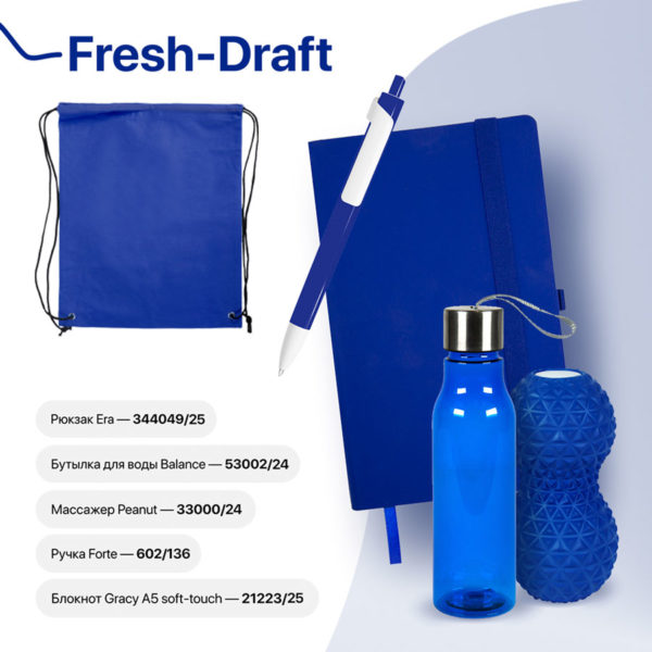 Набор подарочный FRESH-DRAFT: бизнес-блокнот, ручка, массажер, бутылка, рюкзак, синий - купить оптом