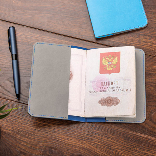 Обложка для паспорта  "Impression", 10*13,5 см, PU, синий с серым - купить оптом