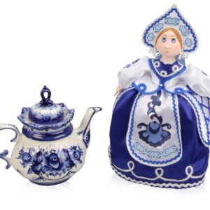 Подарочный набор «Гжель»: кукла на чайник, чайник заварной с росписью - купить оптом
