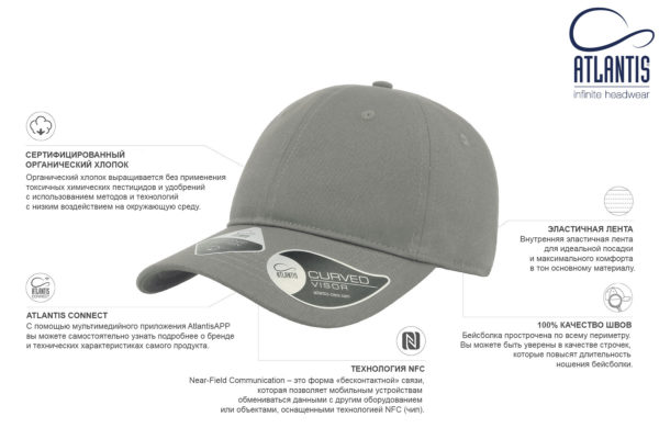 Бейсболка "GREEN CAP", 6 клиньев, метал. застежка, темно-синий, 100% органич. хлопок, 265 г/м2 - купить оптом