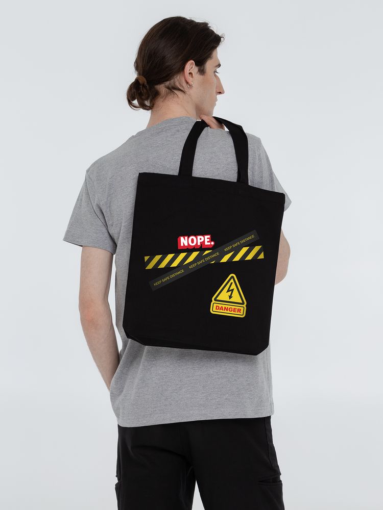 Холщовая сумка с термонаклейками Cautions, черная - купить оптом