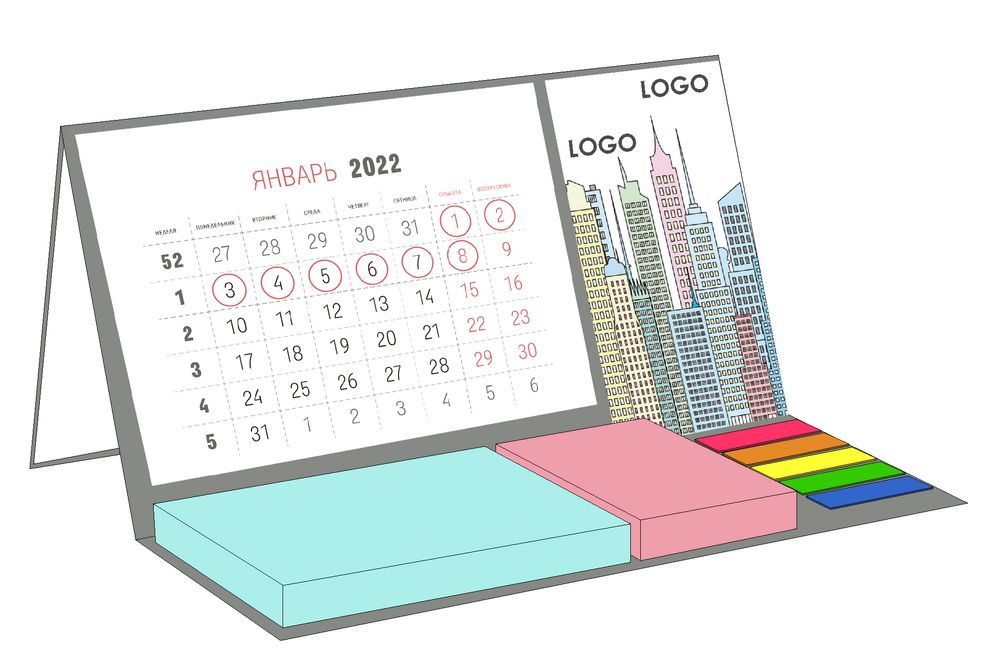 Календарь настольный на заказ Sticky, с блоком 100 листов - купить оптом