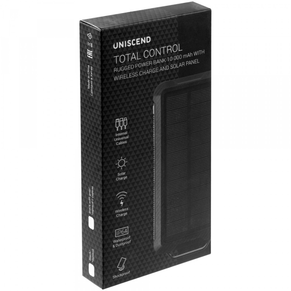 Аккумулятор защищенный Total Control 10000 мАч, черный с серым - купить оптом