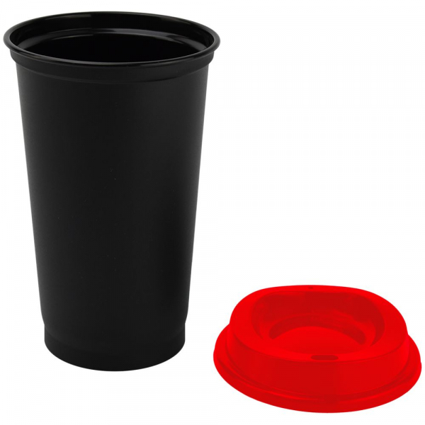 Стакан с крышкой Color Cap Black, черный с красным - купить оптом