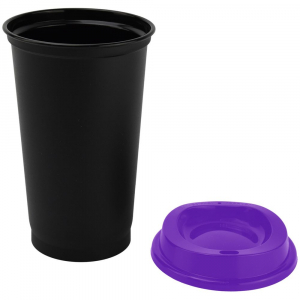Стакан с крышкой Color Cap Black, черный с фиолетовым - купить оптом
