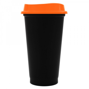 Стакан с крышкой Color Cap Black, черный с оранжевым - купить оптом