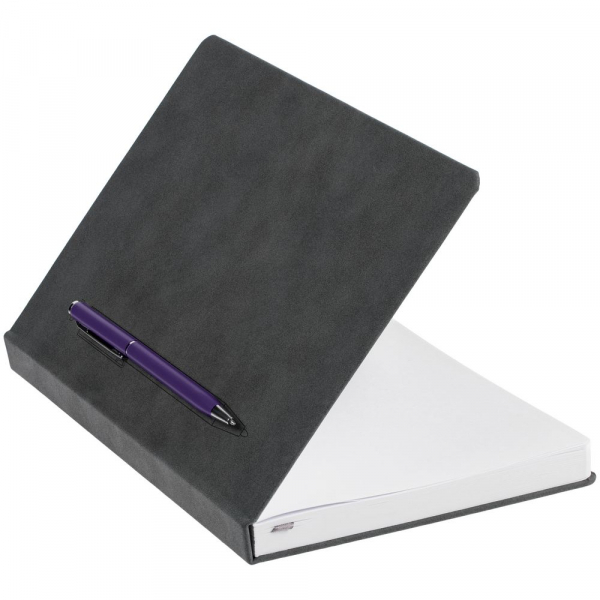 Ежедневник Magnet Chrome с ручкой, серый с фиолетовым - купить оптом