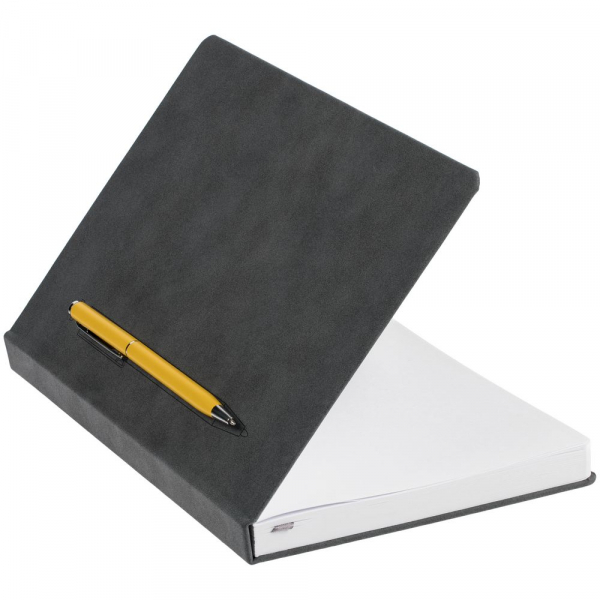 Ежедневник Magnet Chrome с ручкой, серый с желтым - купить оптом