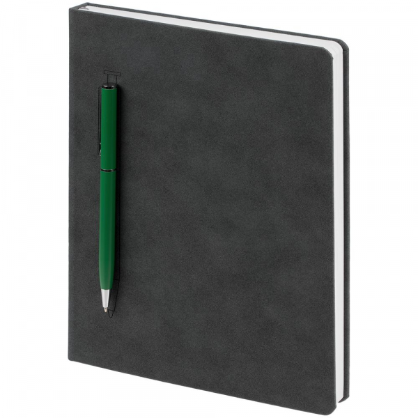 Ежедневник Magnet Chrome с ручкой, серый с зеленым - купить оптом