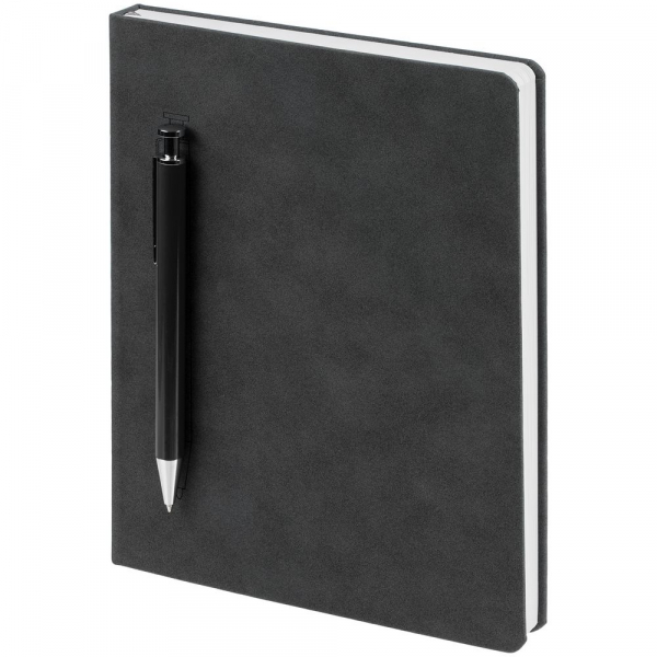 Ежедневник Magnet с ручкой, серый с черным - купить оптом