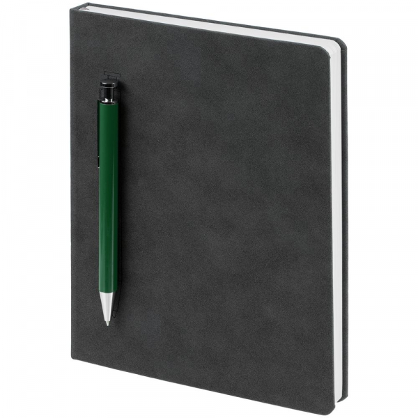 Ежедневник Magnet с ручкой, серый с зеленым - купить оптом