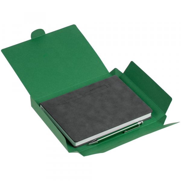 Набор Magnet с ежедневником, серый с зеленым - купить оптом