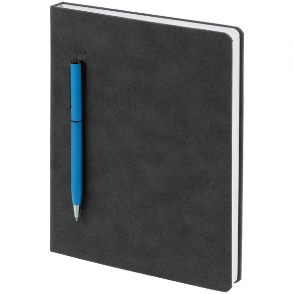Ежедневник Magnet Chrome с ручкой, серый с голубым - купить оптом