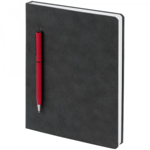 Ежедневник Magnet Chrome с ручкой, серый с красным - купить оптом