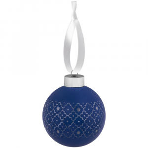 Елочный шар Chain с лентой, 8 см, синий - купить оптом