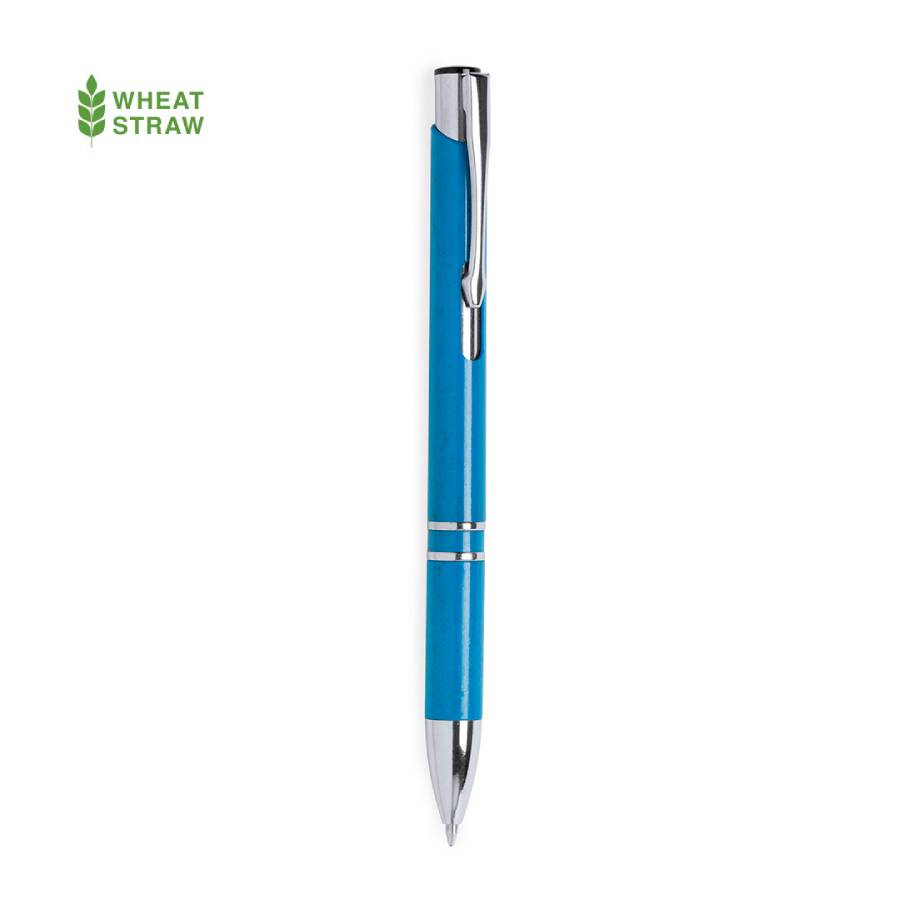 Ручка шариковая NUKOT, синий,  пластик со стружкой пшеничной соломы, хром, синие чернила, фото 1