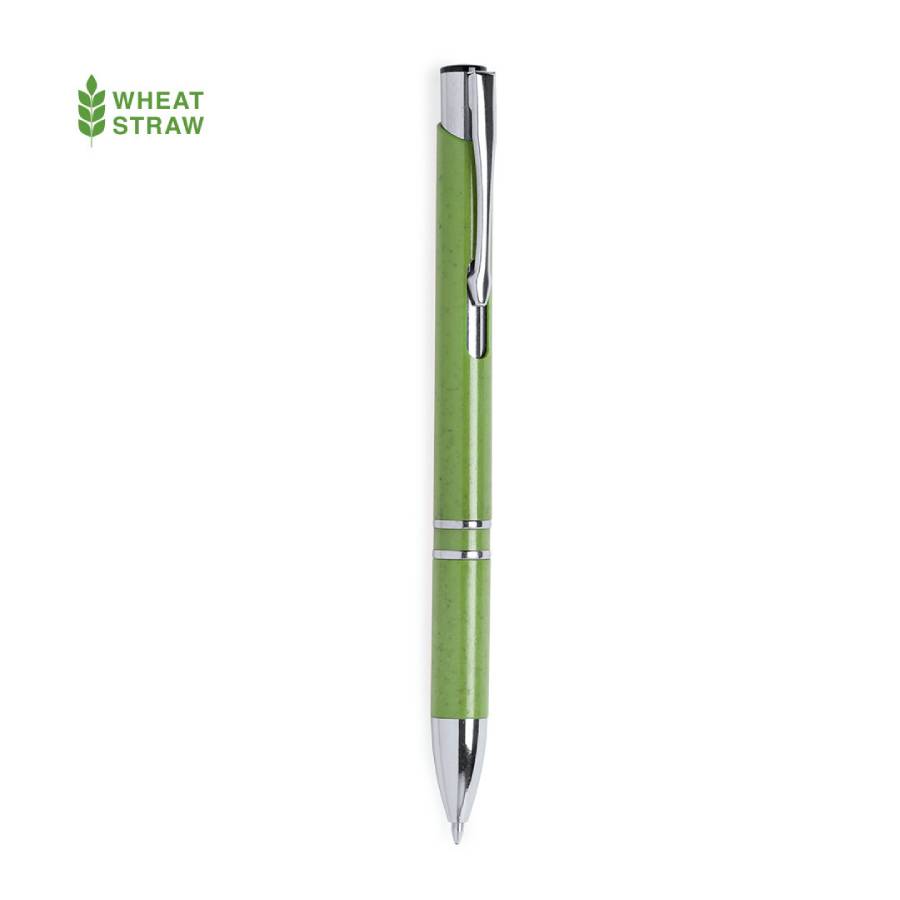 Ручка шариковая NUKOT, зеленый,  пластик со стружкой пшеничной соломы, хром, синие чернила, фото 1