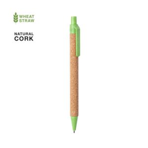 Ручка шариковая YARDEN, зеленый, натуральная пробка, пшеничная солома, ABS пластик, 13,7 см - купить оптом