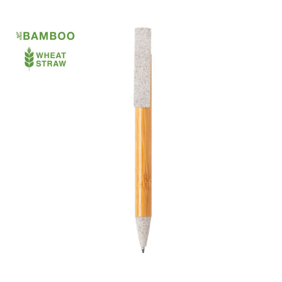CLARION, ручка шариковая с подставкой для смартфона, бамбук, пластик с пшеничной соломой, фото 1