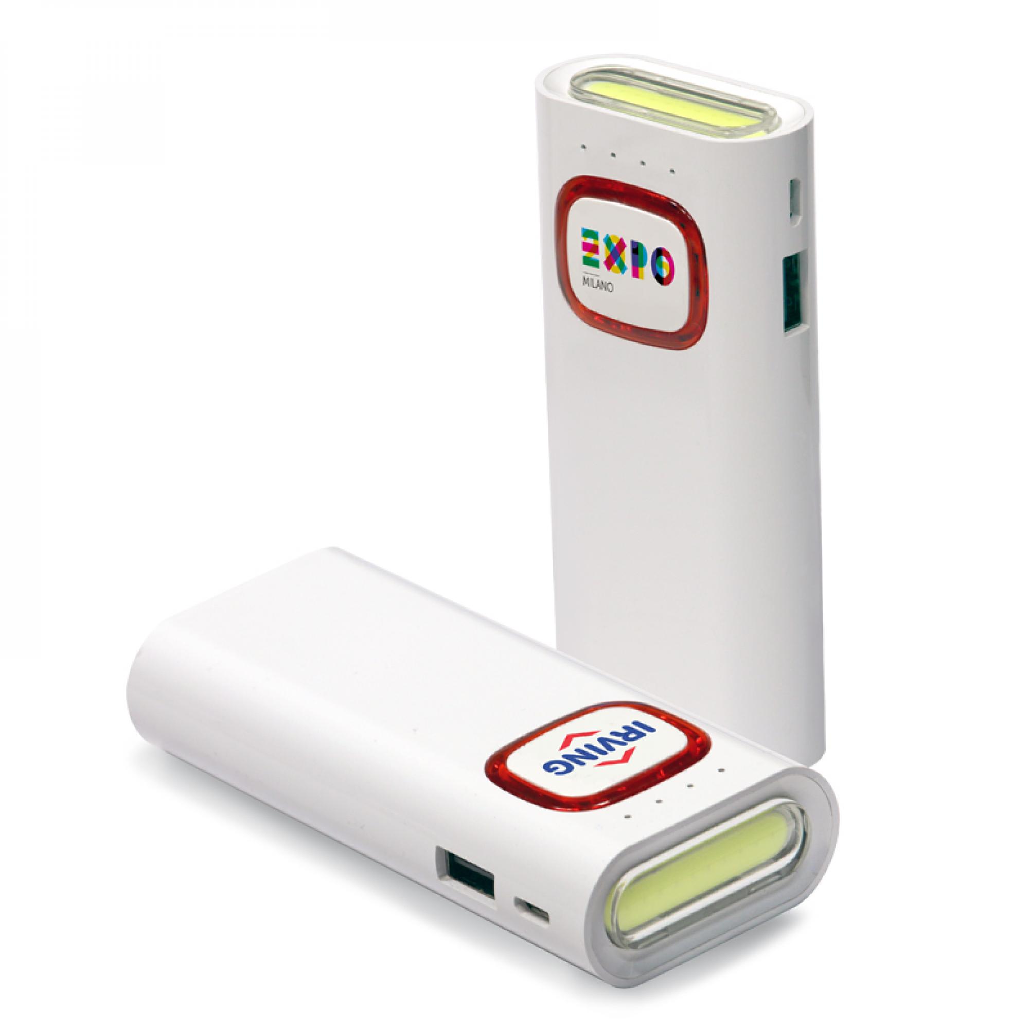 Зарядное устройство с LED-фонариком и подсветкой логотипа, 4400 mAh, цвет белый с красным, фото 2