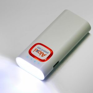 Зарядное устройство с LED-фонариком и подсветкой логотипа, 4400 mAh, цвет белый с синим - купить оптом