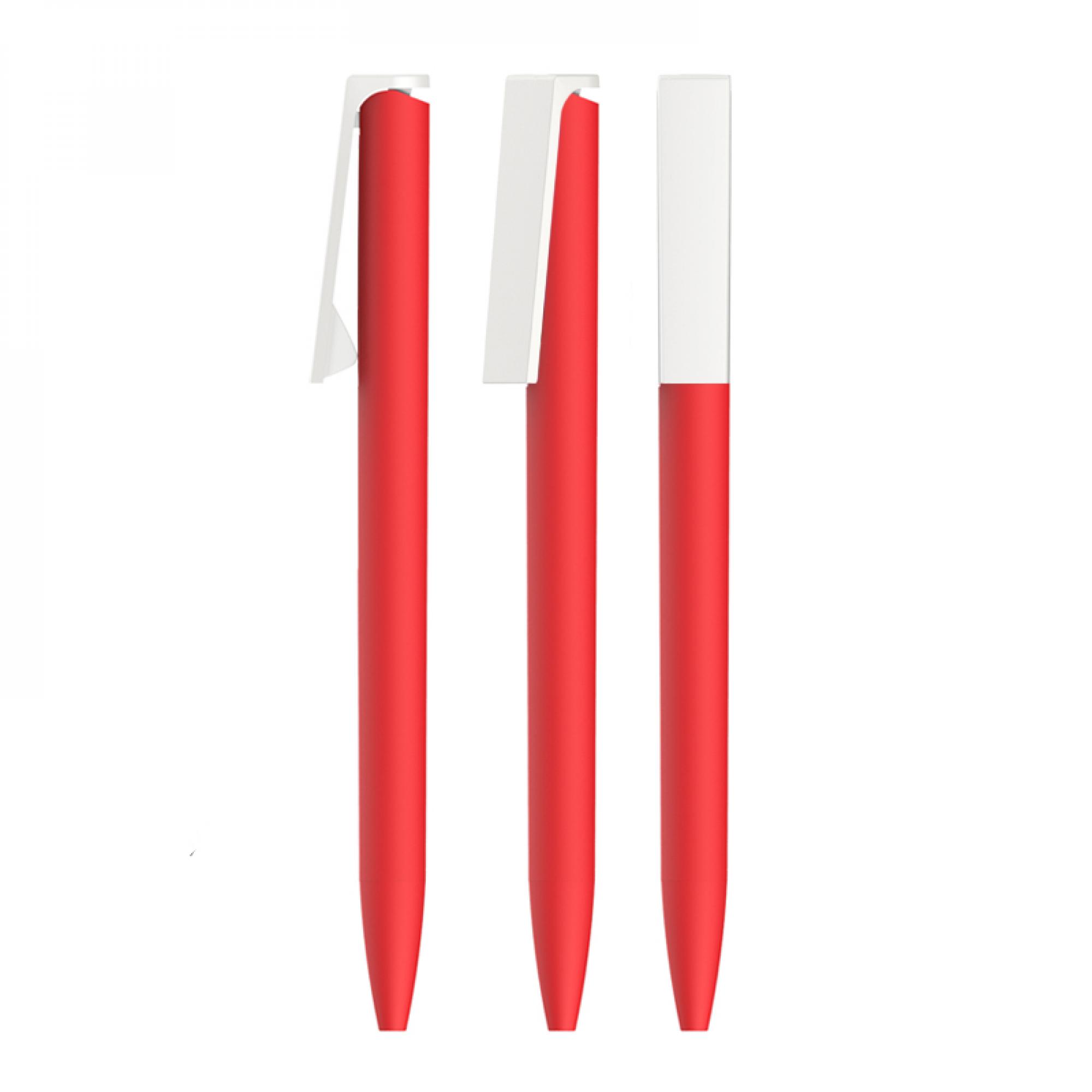Ручка шариковая "Clive", покрытие soft touch, цвет красный с белым, фото 2
