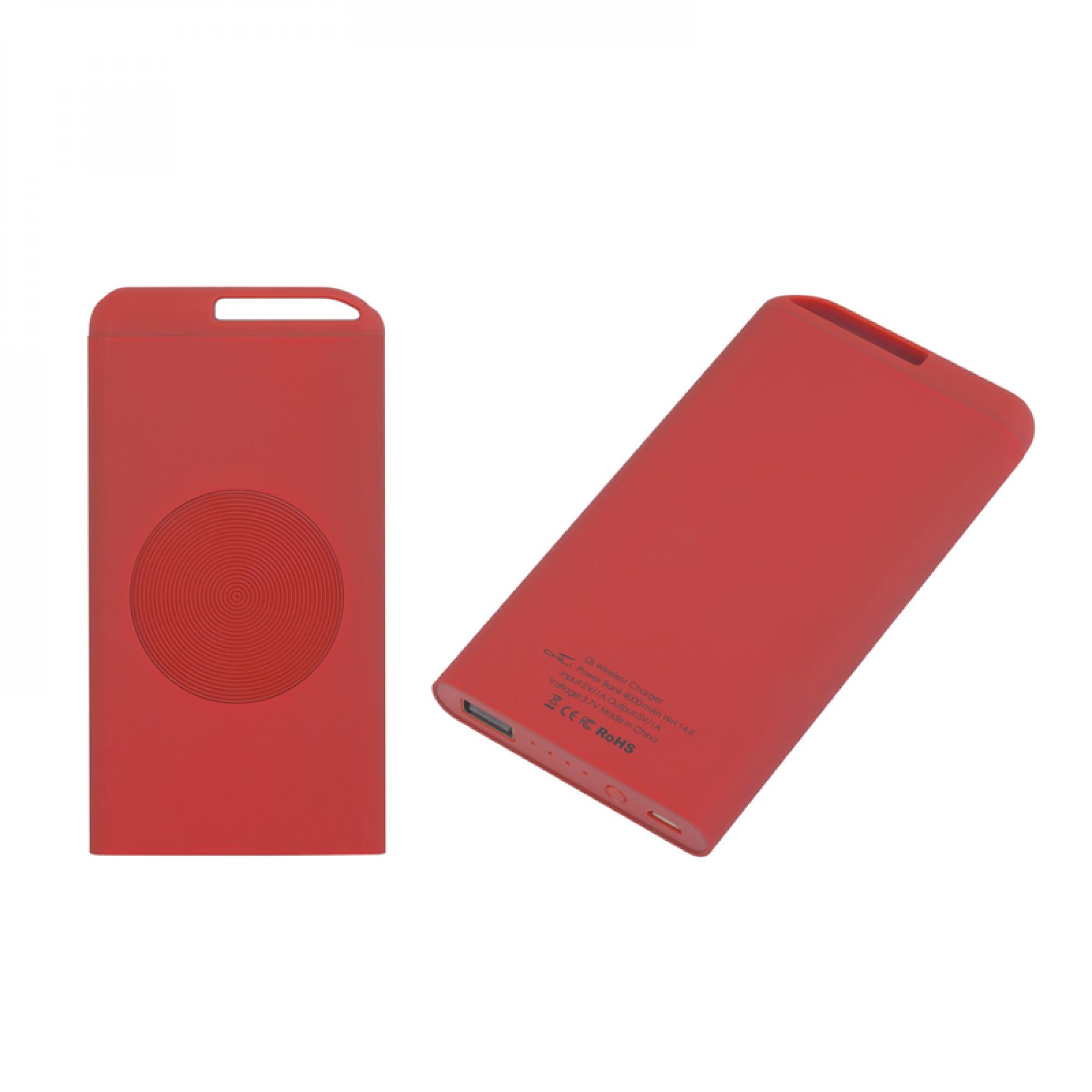 Беспроводное зарядное устройство "Theta Wireless", 4000 mAh, цвет красный, фото 2