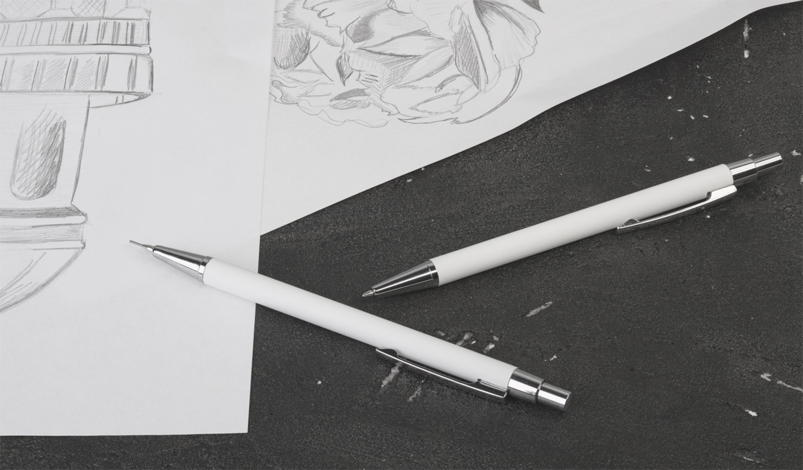 Набор "Ray" (ручка+карандаш), покрытие soft touch, цвет белый, фото 1