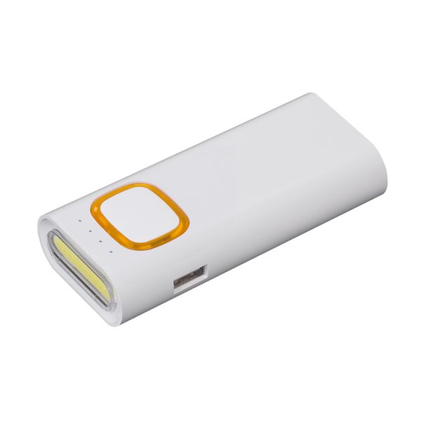Зарядное устройство с LED-фонариком и подсветкой логотипа, 4400 mAh, цвет белый с оранжевым - купить оптом
