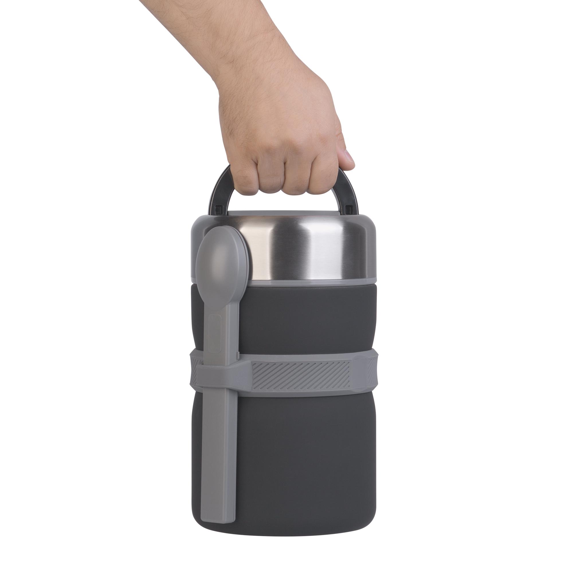 Термос с контейнерами и приборами для ланча, покрытие soft touch, цвет черный, фото 2