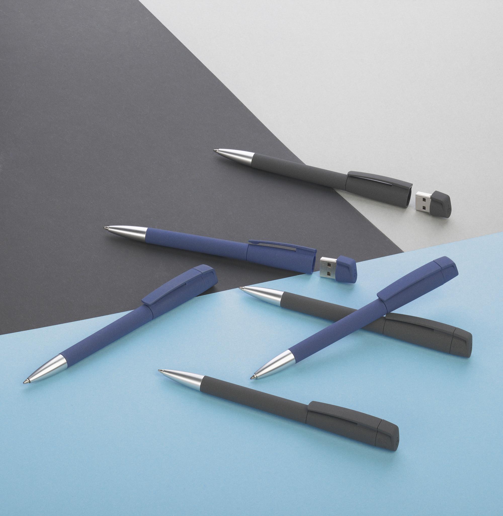 Ручка с флеш-картой USB 16GB «TURNUSsoftgrip M», цвет темно-синий, фото 1