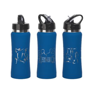 Бутылка для воды "Индиана" с гравировкой по окружности "Фитнес", цвет синий - купить оптом