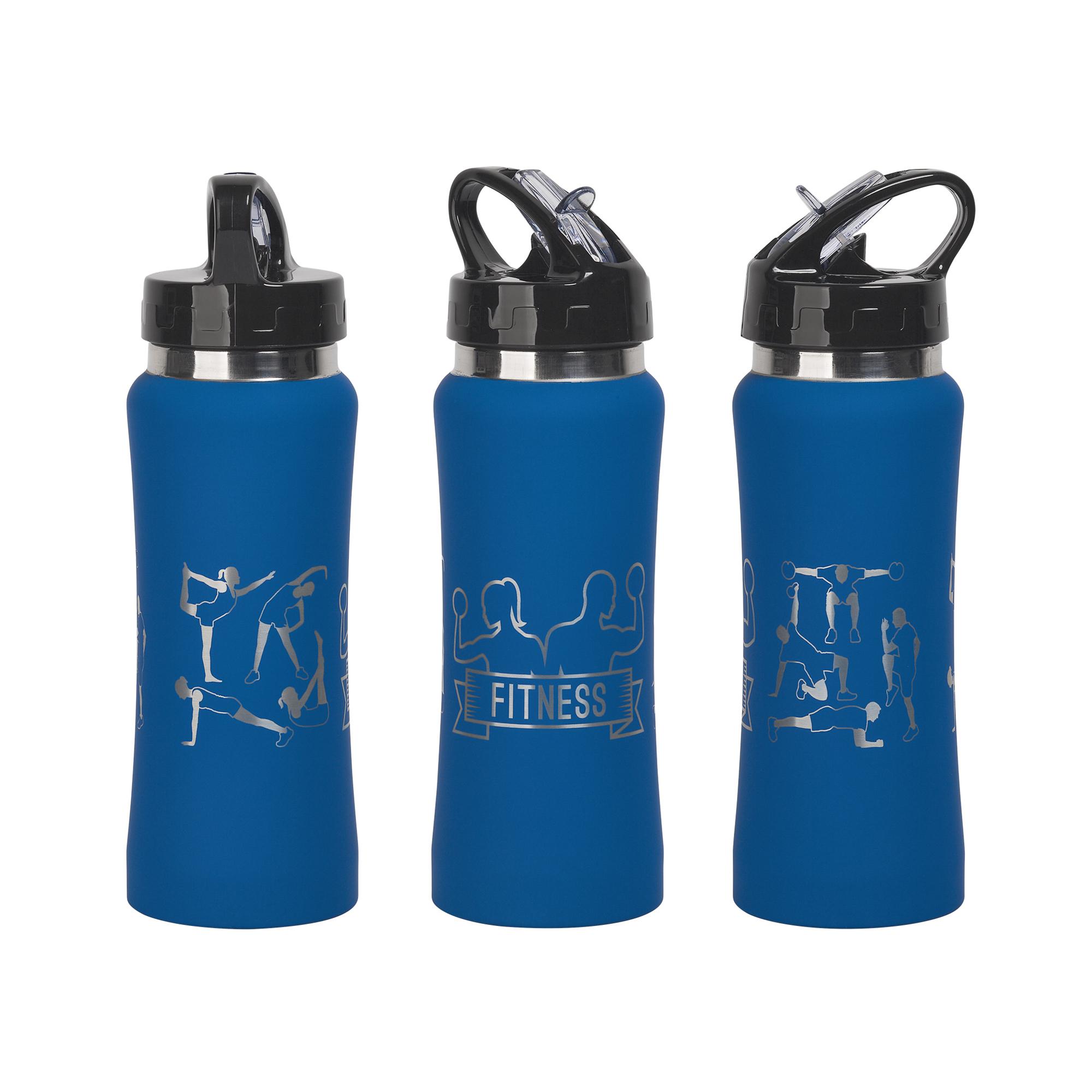 Бутылка для воды "Индиана" с гравировкой по окружности "Фитнес", цвет синий, фото 1