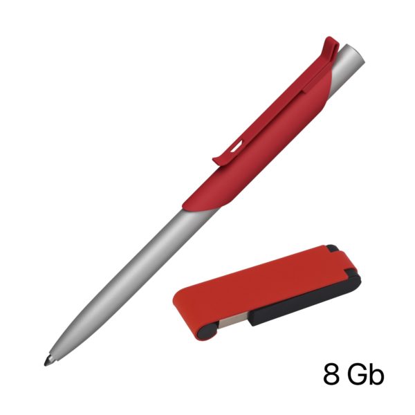 Набор ручка "Skil" + флеш-карта "Case" 8 Гб в футляре, покрытие soft touch, цвет красный - купить оптом