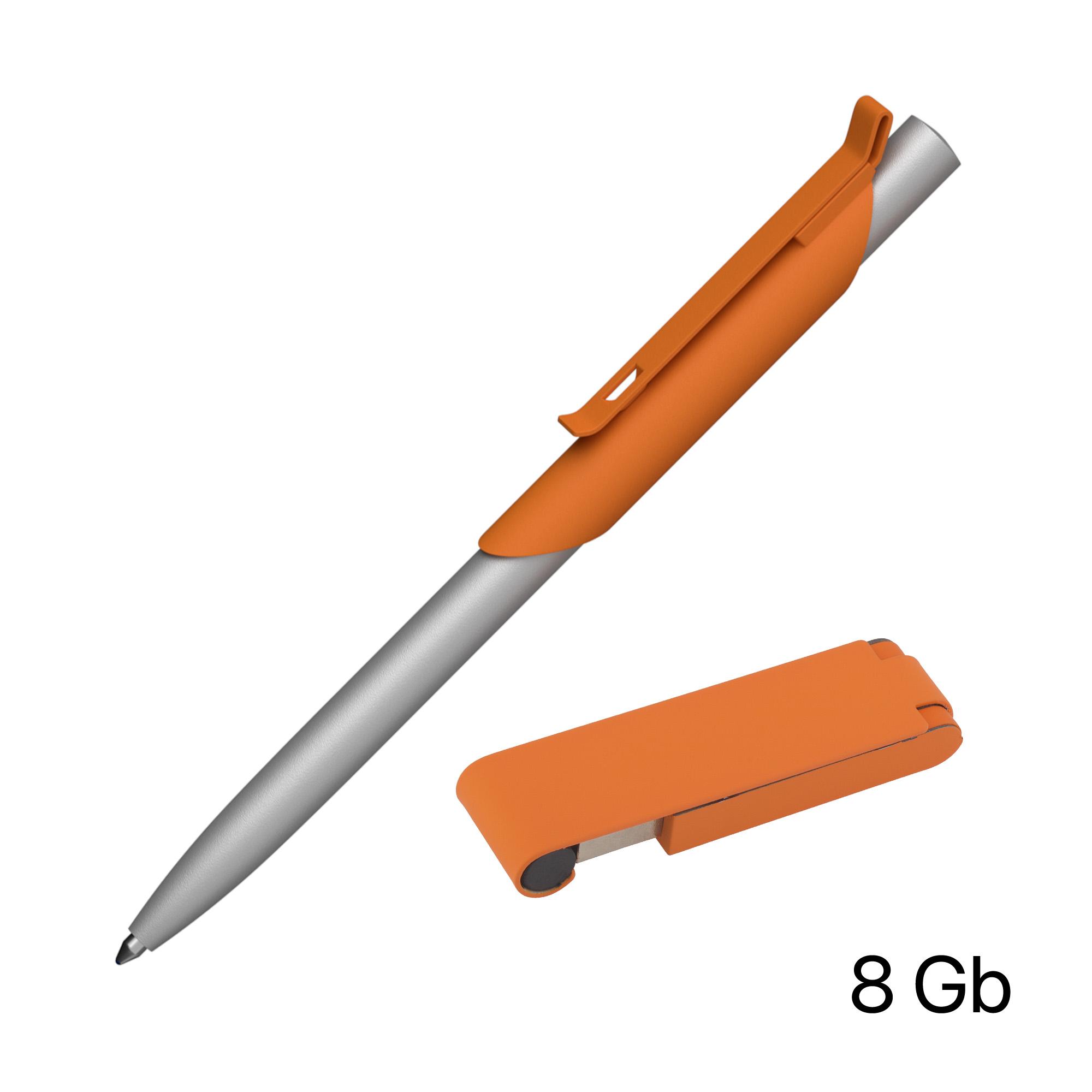 Набор ручка "Skil" + флеш-карта "Case" 8 Гб в футляре, покрытие soft touch, цвет оранжевый, фото 1
