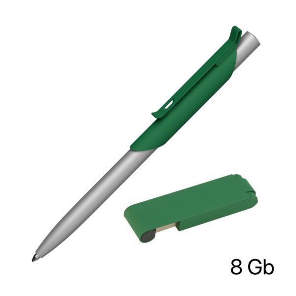Набор ручка "Skil" + флеш-карта "Case" 8 Гб в футляре, покрытие soft touch, цвет темно-зеленый - купить оптом