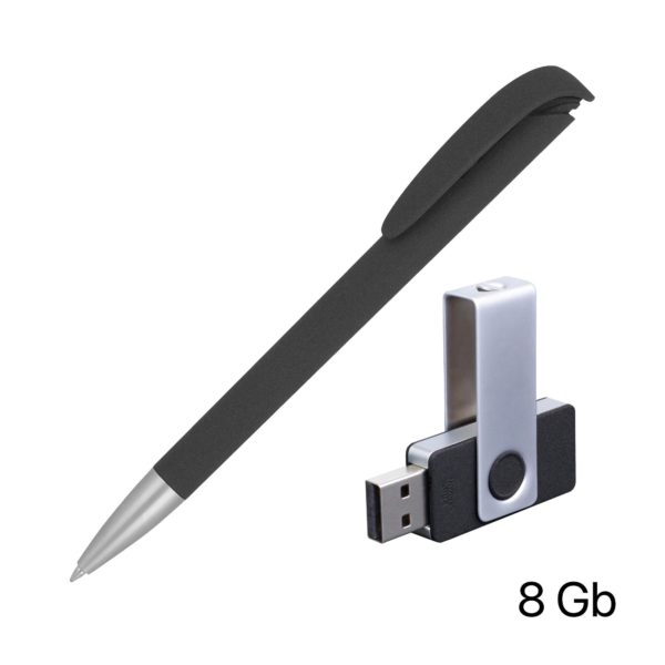 Набор ручка + флеш-карта 8Гб в футляре, цвет черный - купить оптом