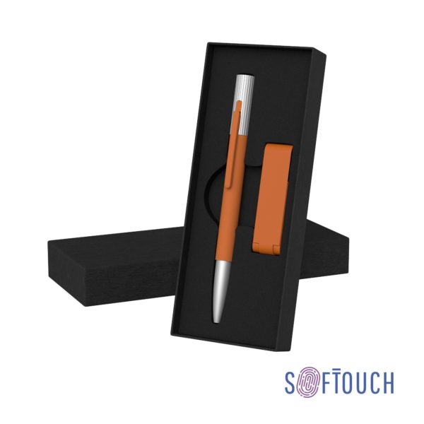 Набор ручка "Clas" + флеш-карта "Case" 8 Гб в футляре, покрытие soft touch, цвет оранжевый - купить оптом