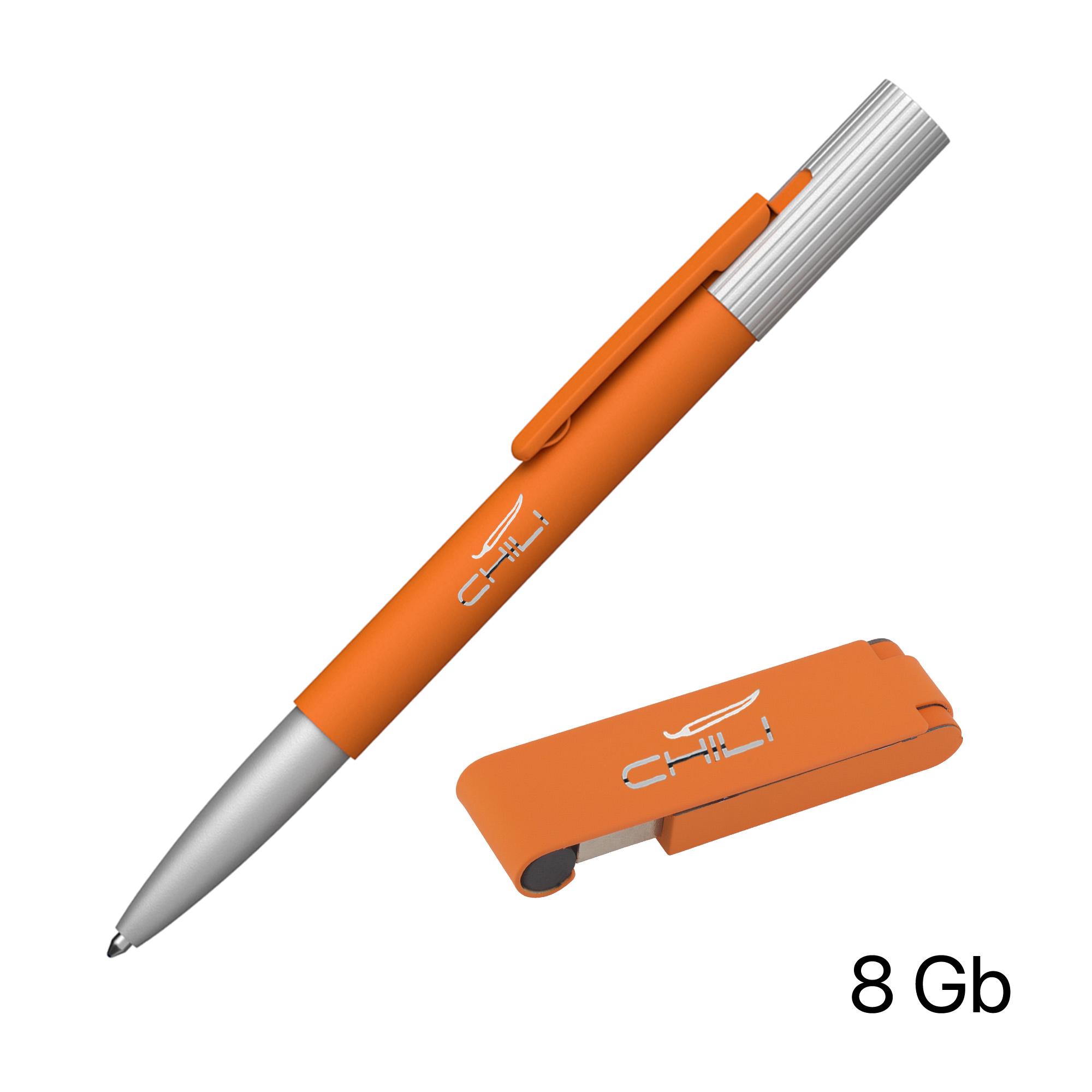 Набор ручка "Clas" + флеш-карта "Case" 8 Гб в футляре, покрытие soft touch, цвет оранжевый, фото 1