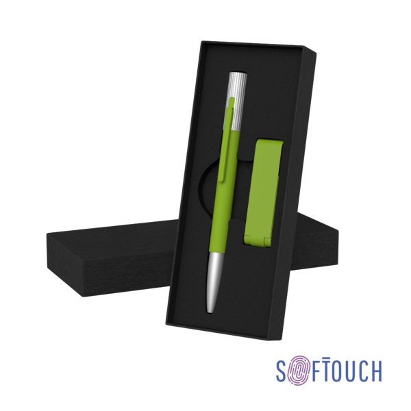 Набор ручка "Clas" + флеш-карта "Case" 8 Гб в футляре, покрытие soft touch, цвет зеленое яблоко - купить оптом