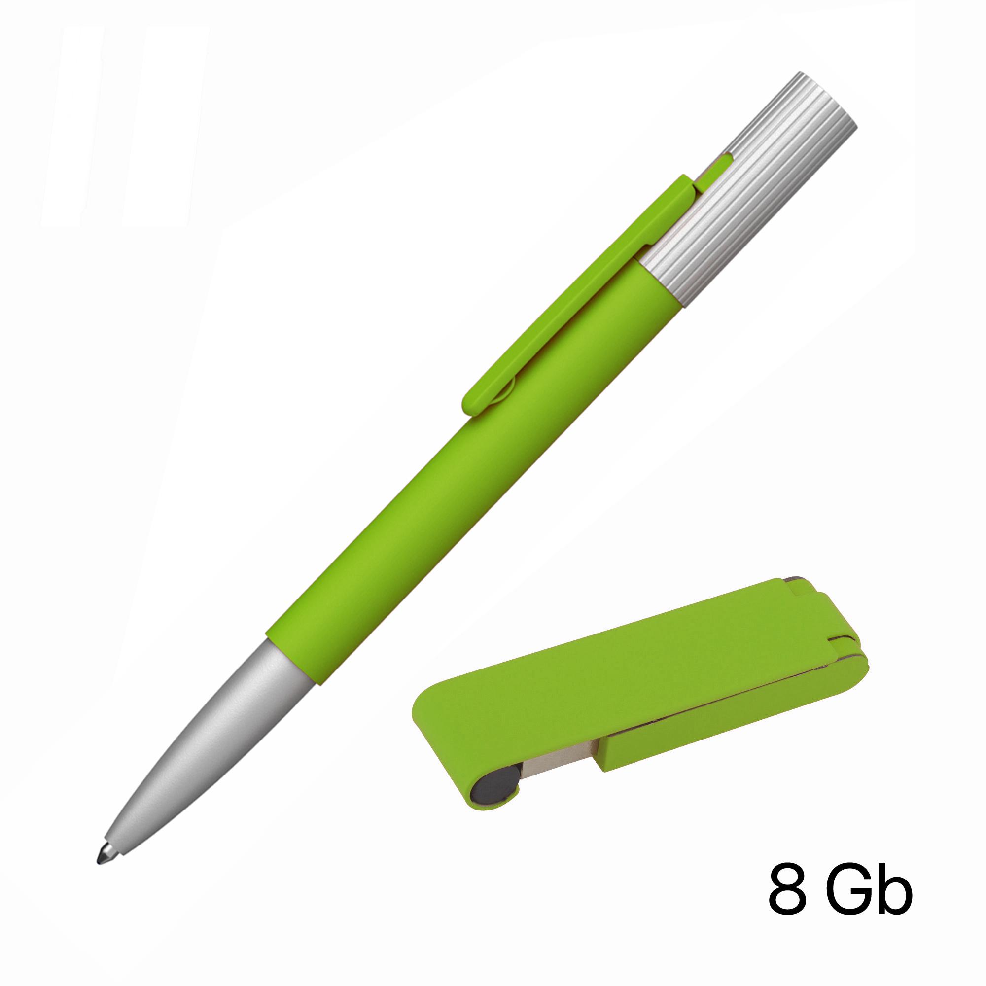 Набор ручка "Clas" + флеш-карта "Case" 8 Гб в футляре, покрытие soft touch, цвет зеленое яблоко, фото 1