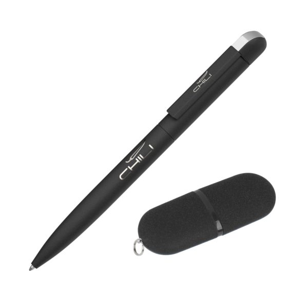 Набор ручка + флеш-карта 16 Гб в футляре, покрытие soft grip, цвет черный - купить оптом